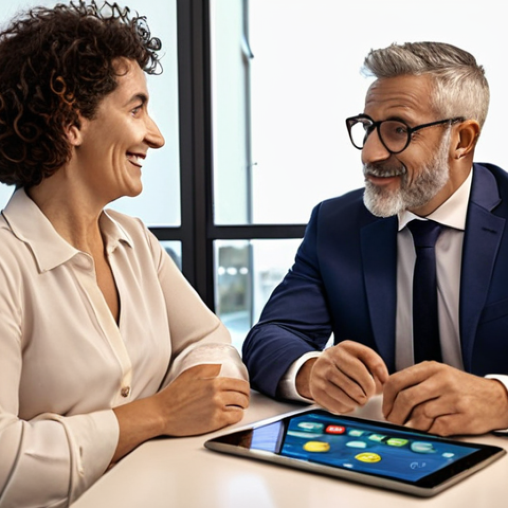**

A friendly, professional financial advisor in a modern office setting, sitting across from an Italian couple. The advisor is gesturing towards a financial plan displayed on a tablet, explaining investment options for early retirement. The atmosphere is warm and collaborative, conveying trust and open communication. Focus on elements that evoke Italian financial security and a comfortable retirement.

**