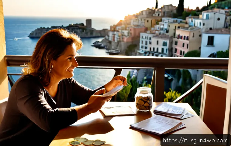 Home 12 조기 은퇴를 위한 자산 증가의 비법 - Photorealistic Italian couple in their early fifties reviewing a simple household budget with euro c...